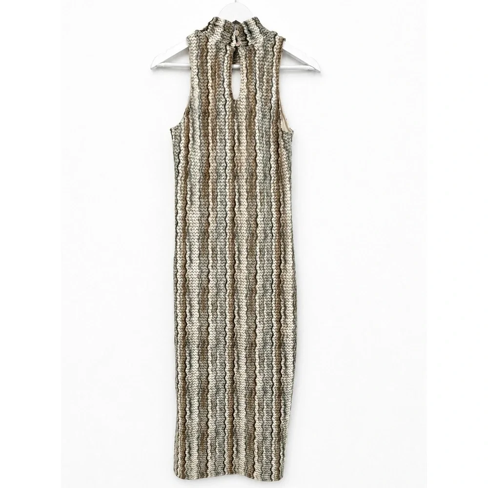 Skies Are Blue Sleeveless Mock Neck Bodycon Midi Dress Textured Knit Stripe XS